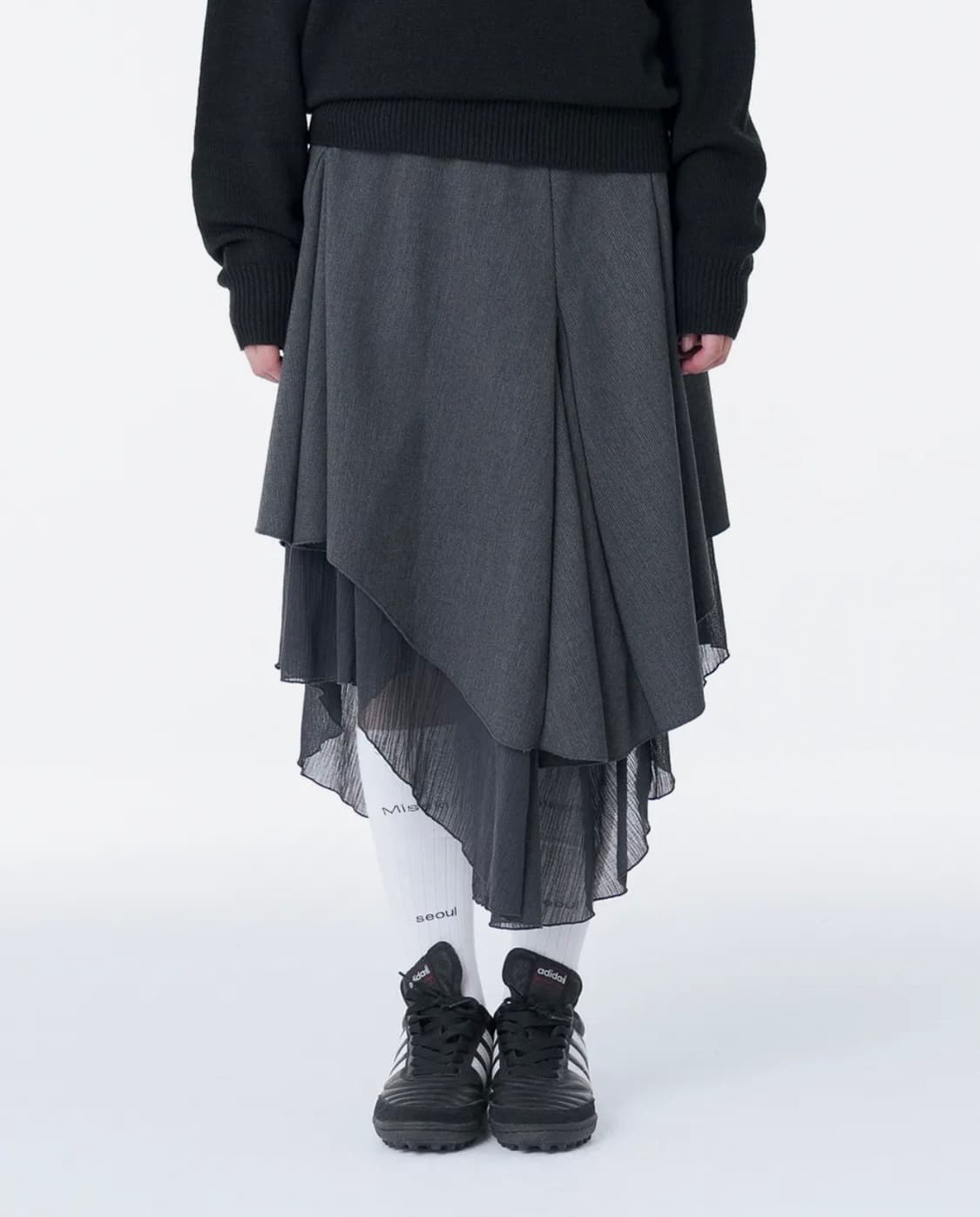 미세키서울 Unbalanced layered skirt CHARCOAL 상품이미지1