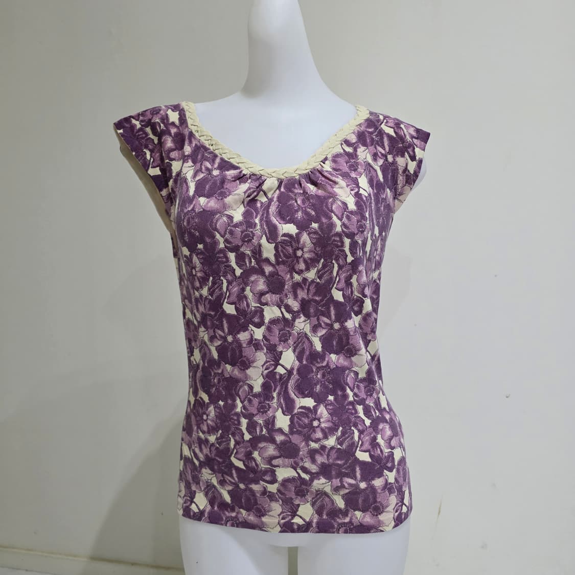 일본빈티지 indivi)오네갸루st 퍼플 모리걸 등포인트 플로럴슬리브리스 상품이미지2