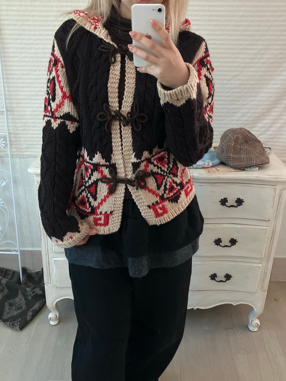 jpn vintage 코위찬 후드 니트 가디건  상품이미지6