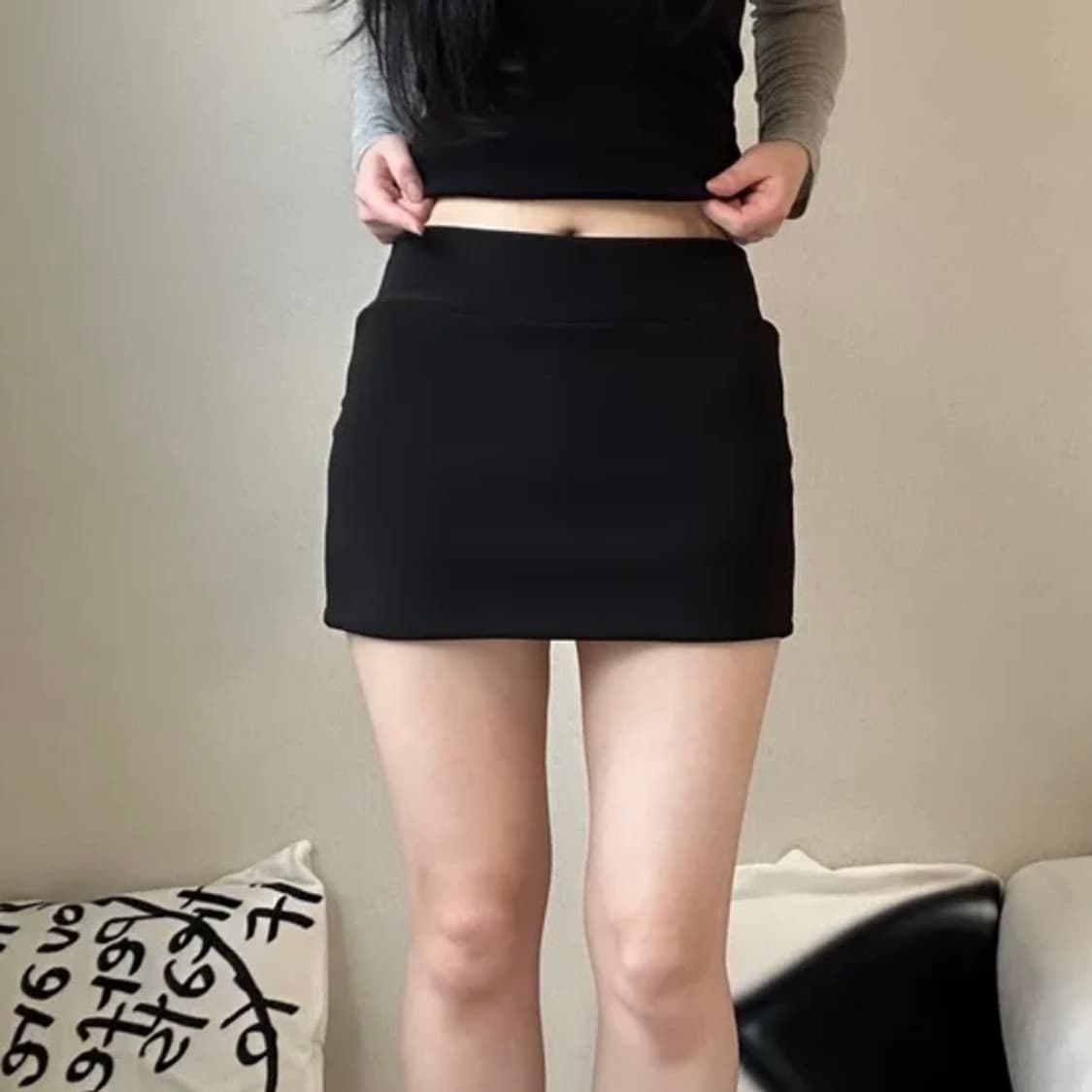 스판 로우 미니 스커트 블랙 상품이미지2