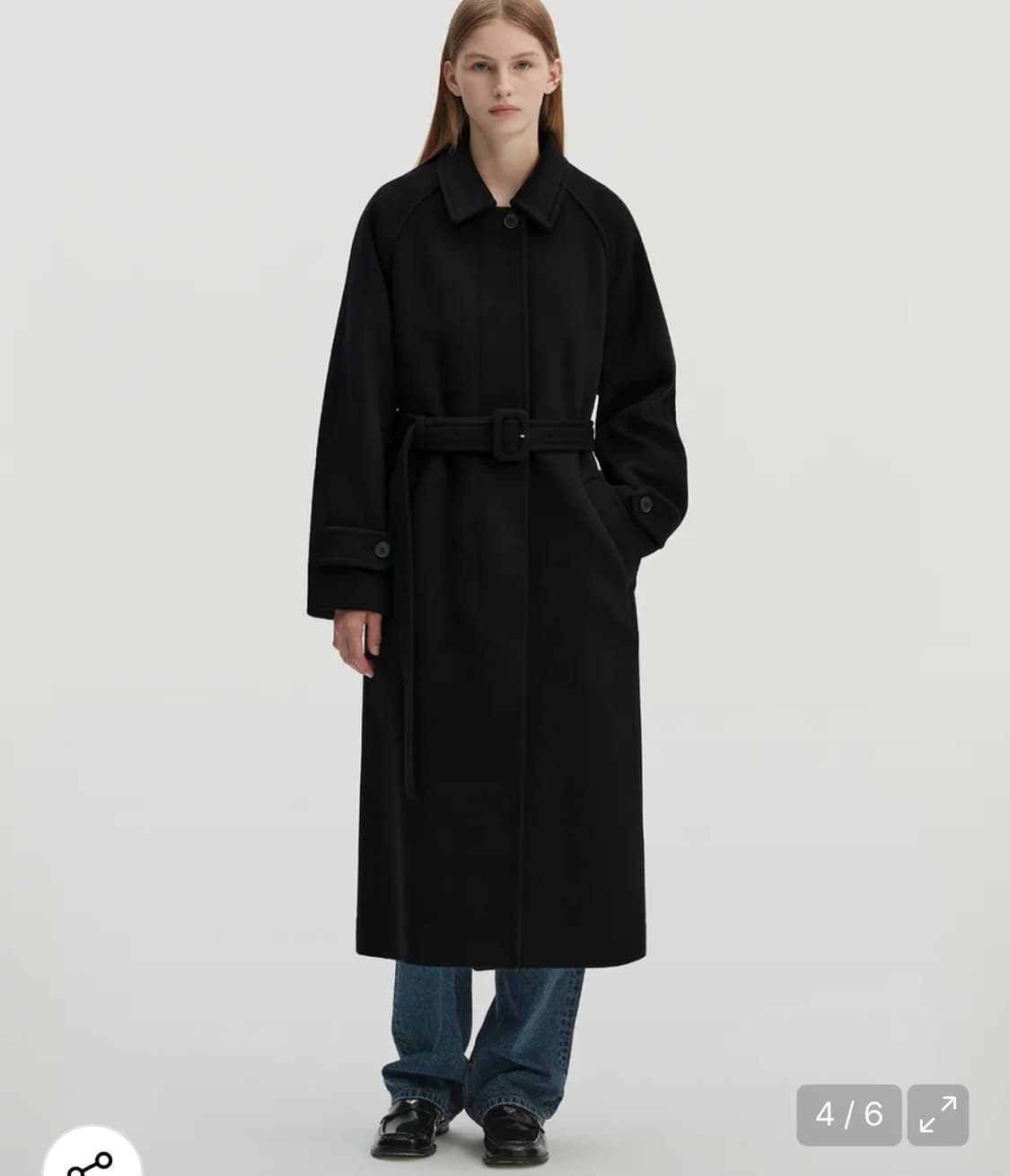 몽돌 오버핏 울 벨티드 롱코트 블랙 상품이미지1