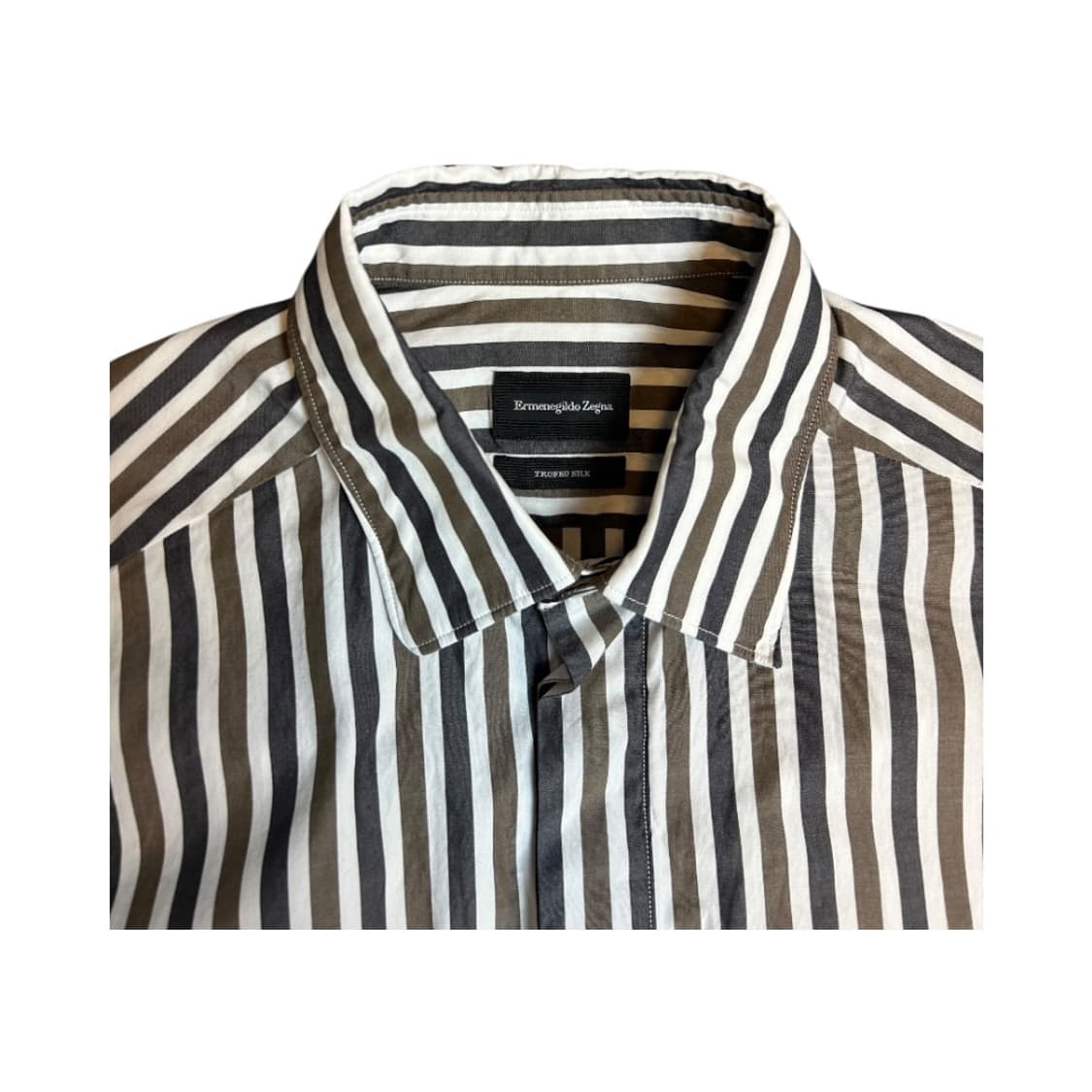 (M) 에르메냐질도 제냐 실크혼방 히든버튼 스트라이프 셔츠 TS-015 상품이미지3