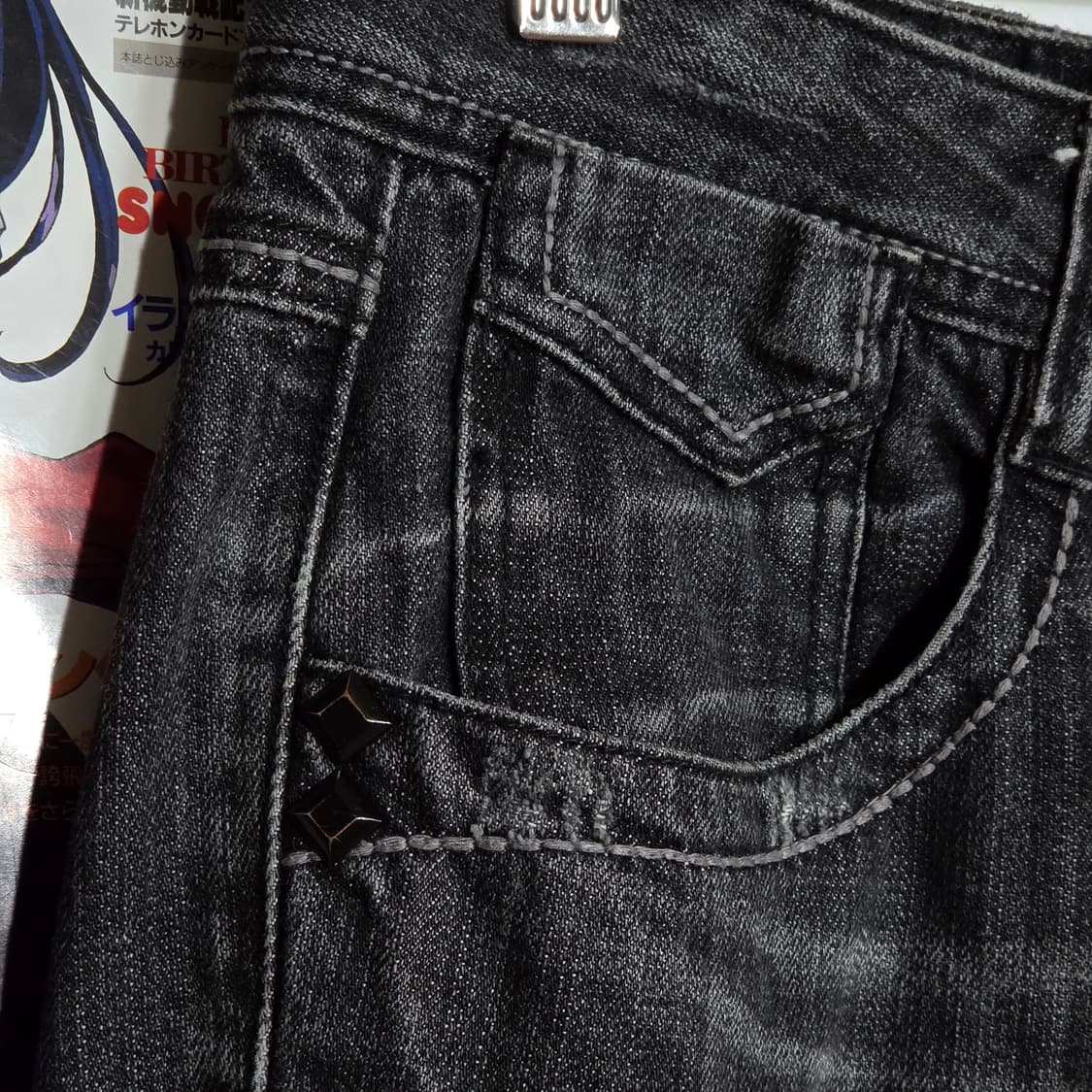 빈티지 스터드 워싱 그레이 데님 팬츠 상품이미지4