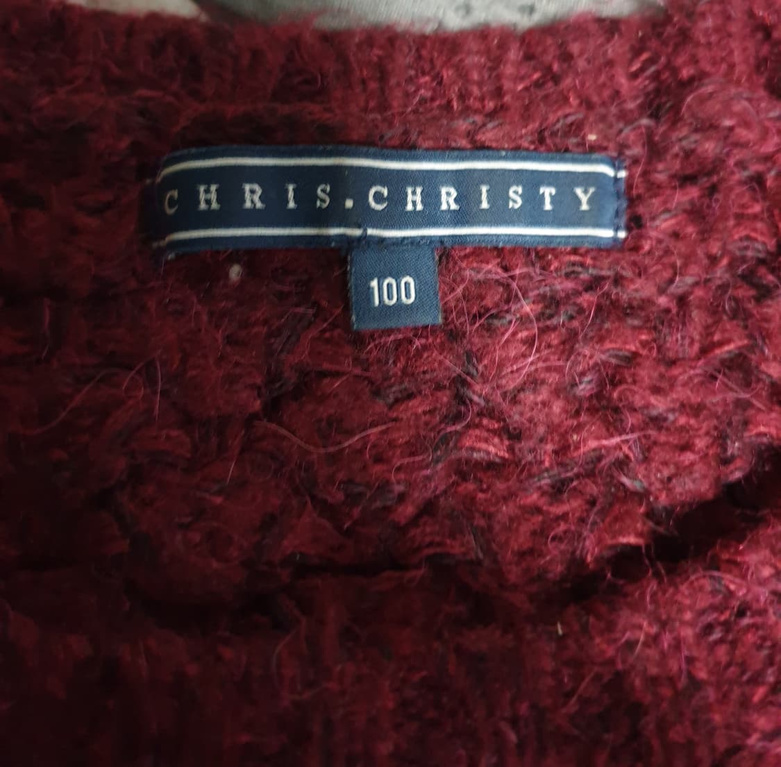크리스크리스티 알파카 울 혼방 트위드 니트 스웨터 버건디 (L 상품이미지3
