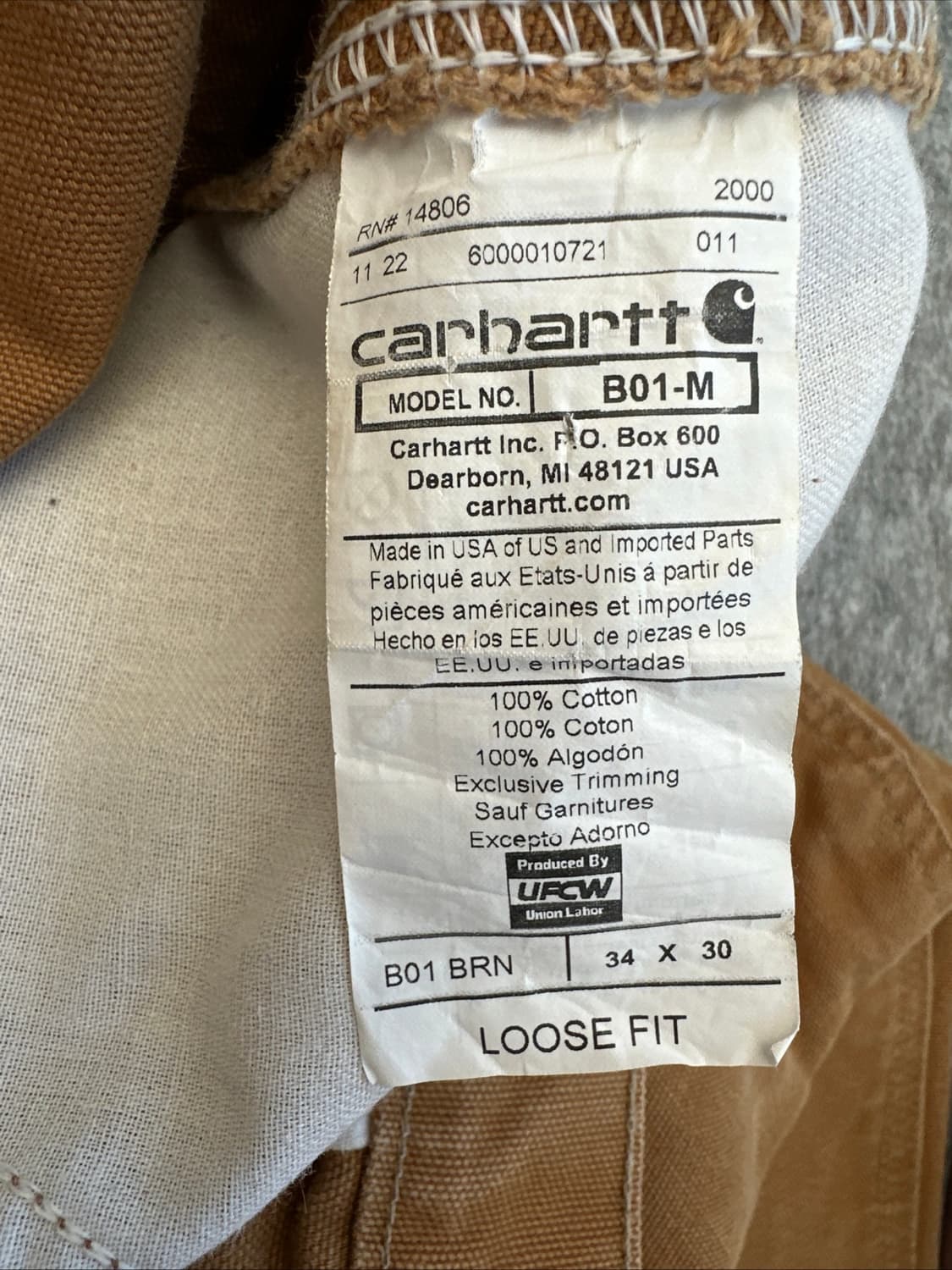 칼하트 B01 더블니 브라운 34X30 상품이미지10