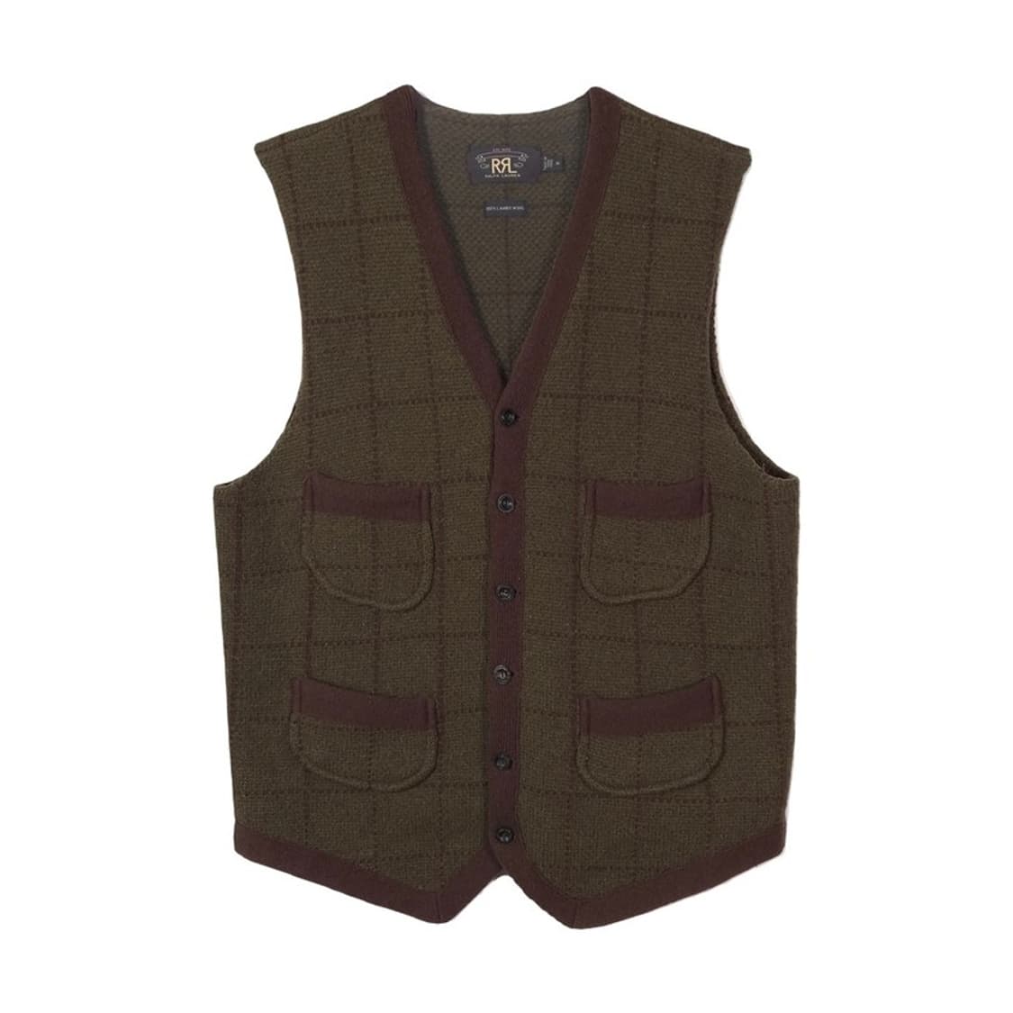 RRL Ralph Lauren 윈도우페인 체크 램스울 니트 베스트 M 상품이미지1
