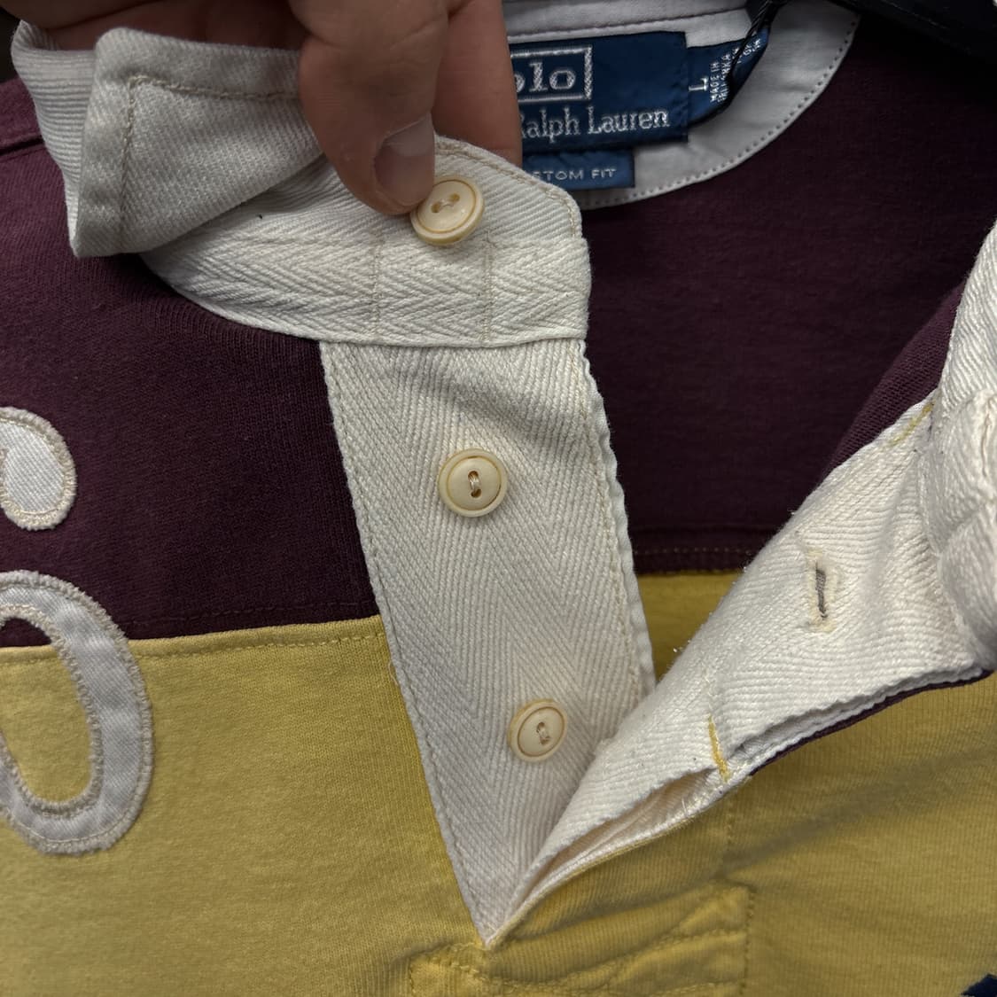 90s 폴로 재팬라인 넘버링 자수 패치 스트라이프 PK 럭비 티 N320 상품이미지7