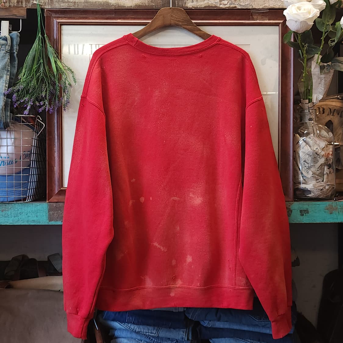 90s 러셀 후드 빈티지 스웻셔츠 썬페이딩 레드 L 상품이미지2