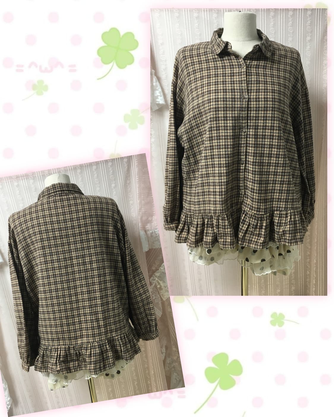 사만사모스 코코아 체크 블라우스 상품이미지2