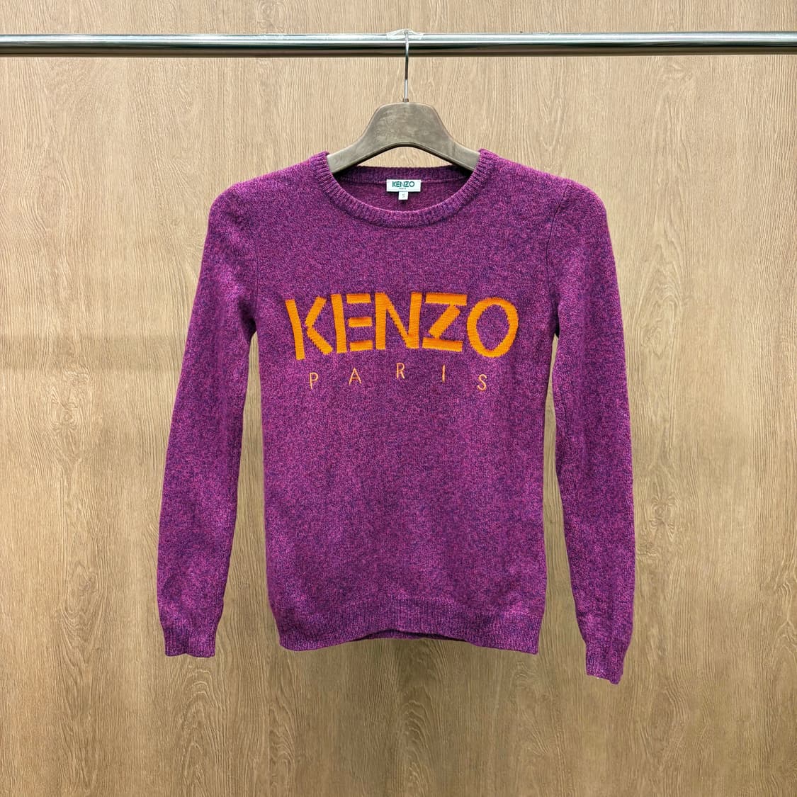 겐조 베이직 라운드넥 긴팔 니트 오렌지 자카드 로고 디테일 멜란지 퍼플 상품이미지2