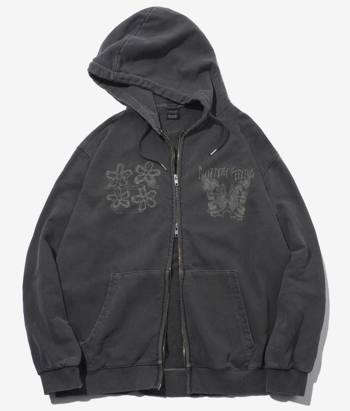 [꼼파뇨] 플러터리 피그먼트 후드 집업 스모크 블랙 상품이미지1