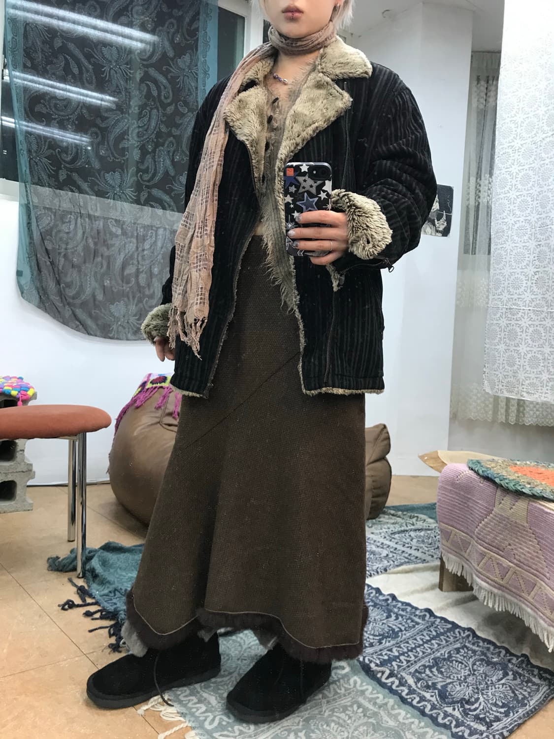 빈티지 린넨 체크 머플러  상품이미지3