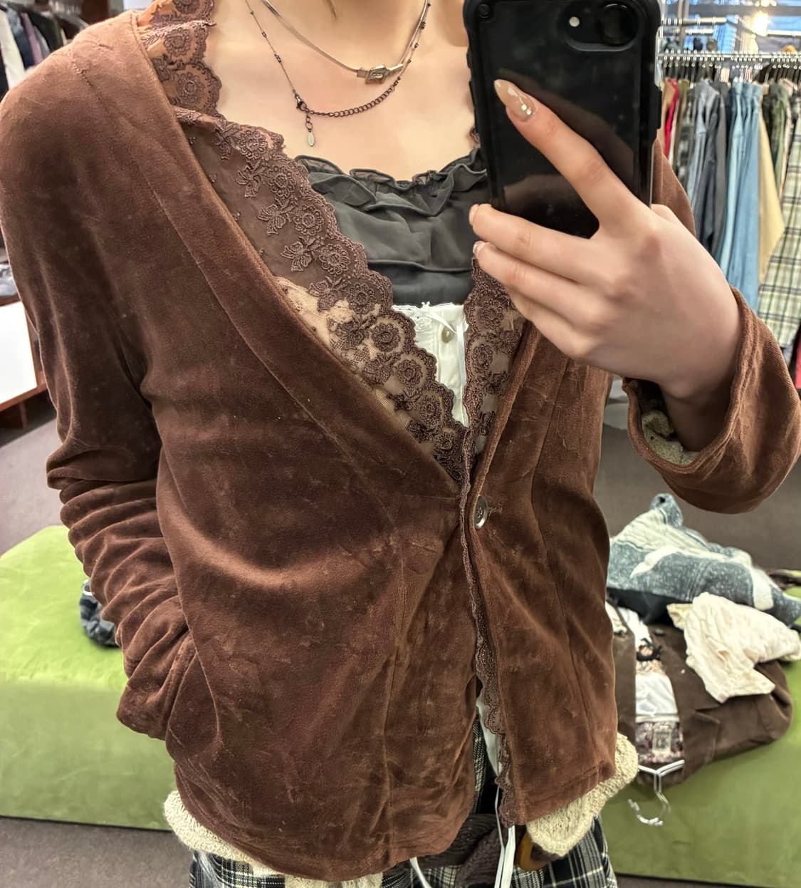 40)Japanese vintage 여성 레이스 디테일 스웨이드 자켓 상품이미지1