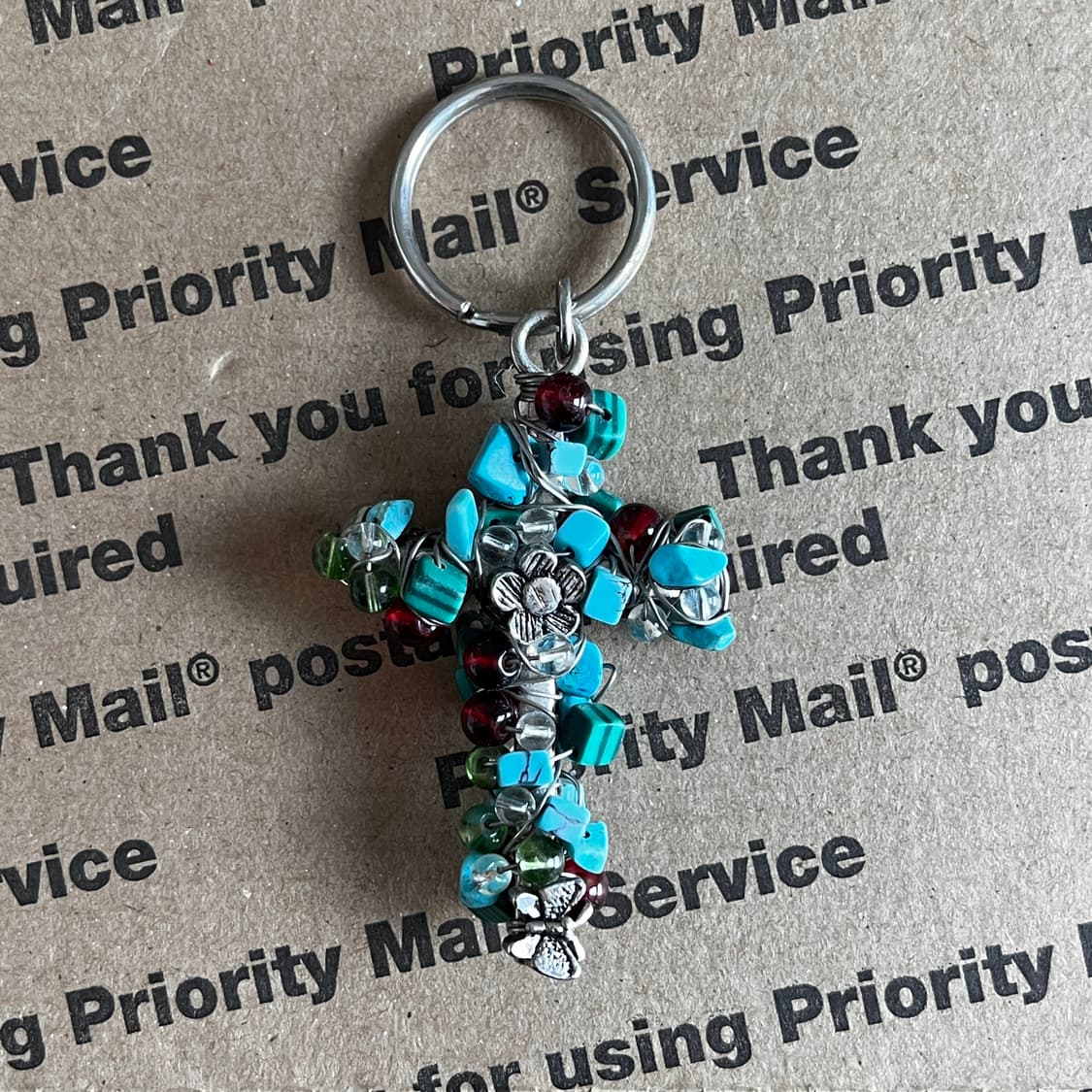 90s vtg Beaded Cross Keyring 상품이미지1