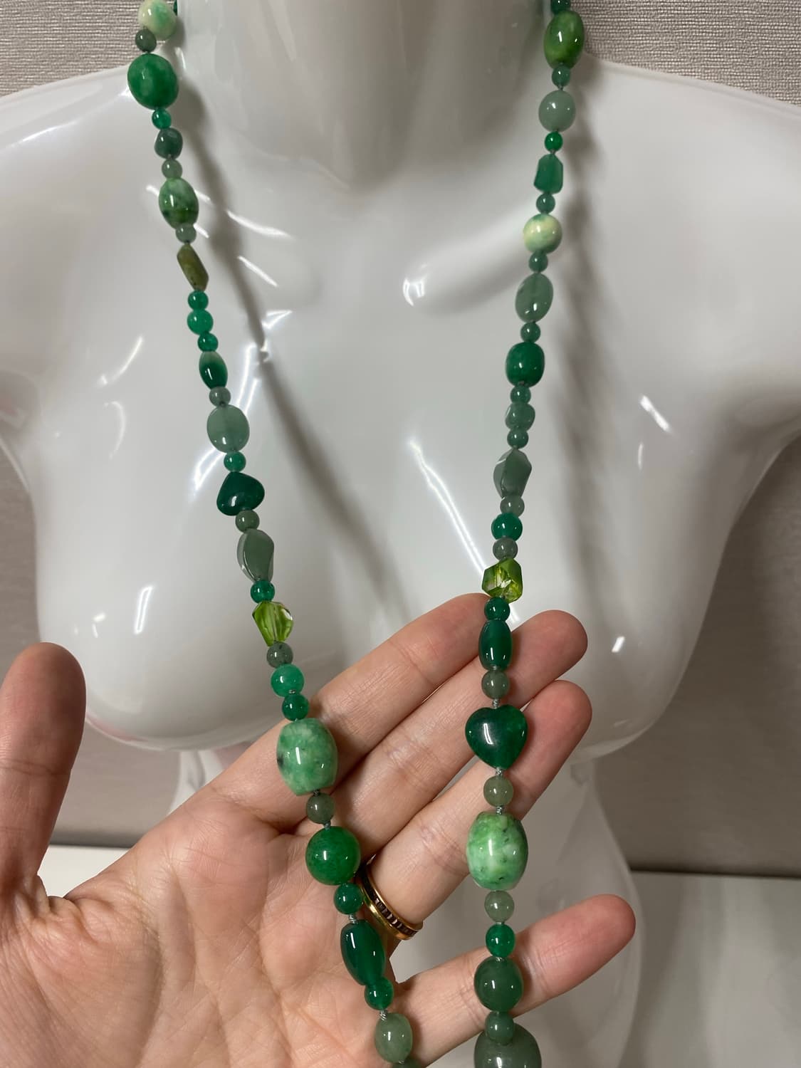 천연 비취석 원석 하트 목걸이 일본 빈티지 옥 목걸이 상품이미지4