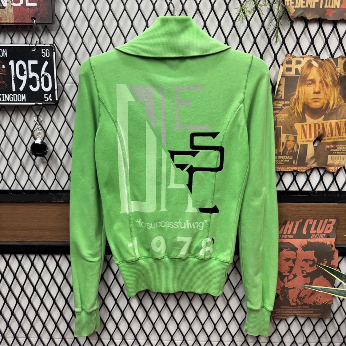 00s 디젤 집업 자켓 후면 빅 로고 프린팅 포인트 그린 상품이미지2