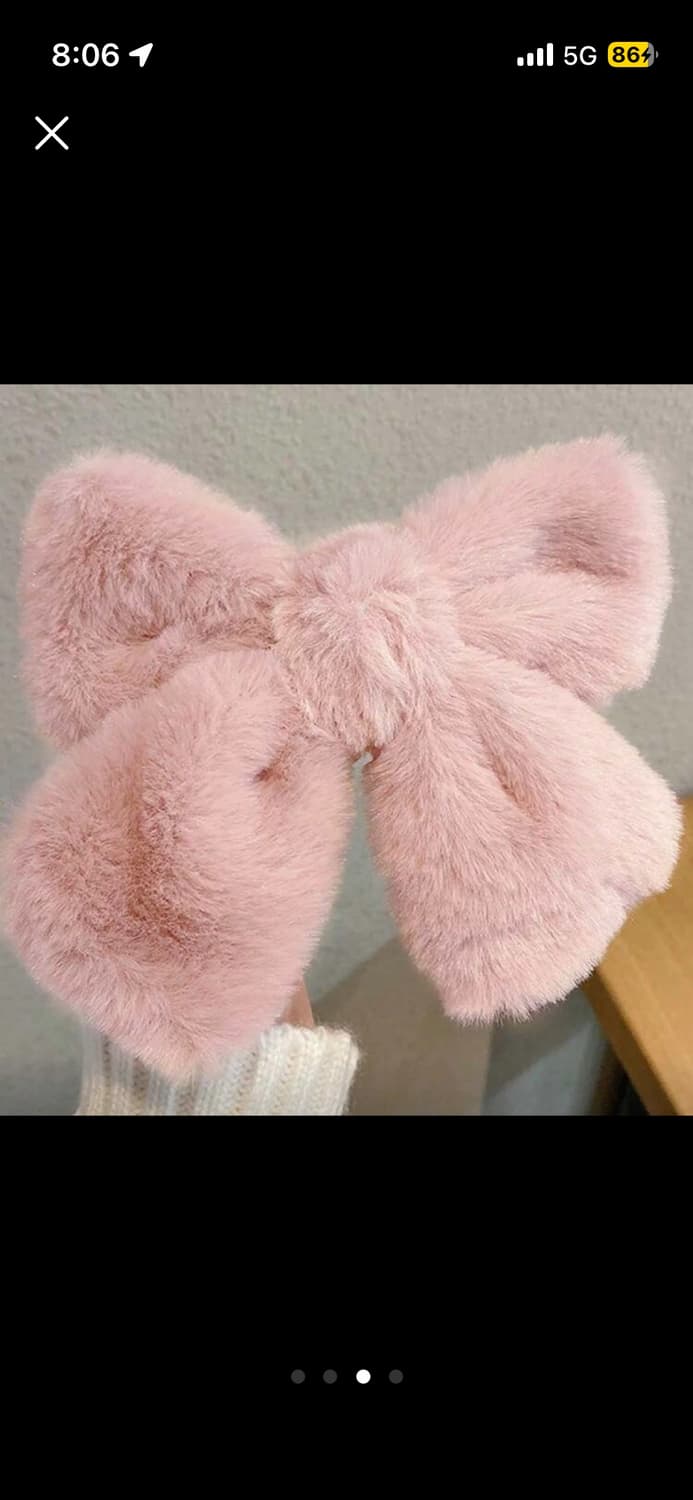 퍼 리본 헤어핀 핑크/블랙 2개 미사용 새제품 상품이미지3