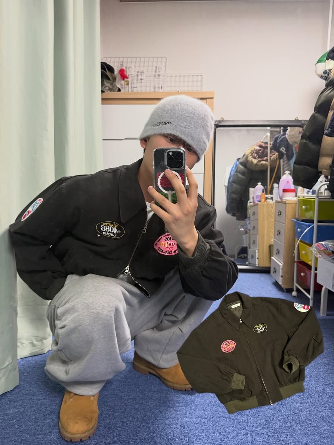 빈티지 워싱 패치 블루종자켓 상품이미지1