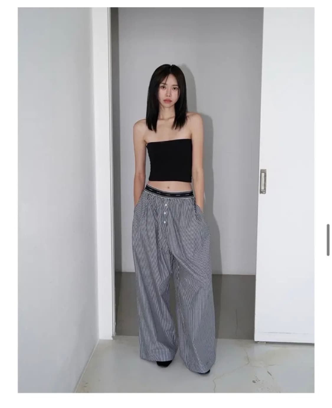 랑거 베이직 밴딩 팬츠 free 네이비 스트라이프 상품이미지5