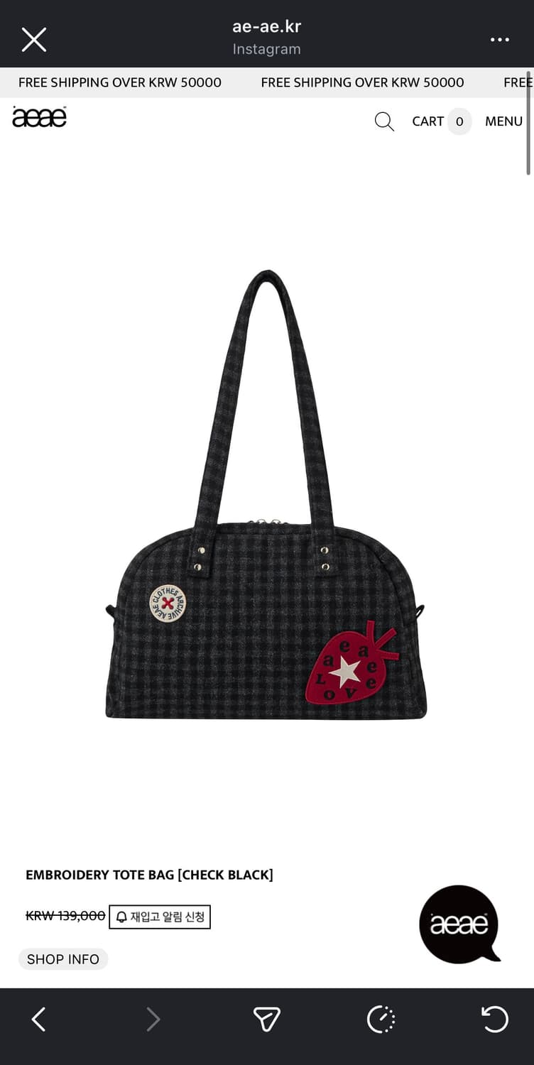 EMBROlDERY TOTE BAG ( CHECK BLACK ) 상품이미지1