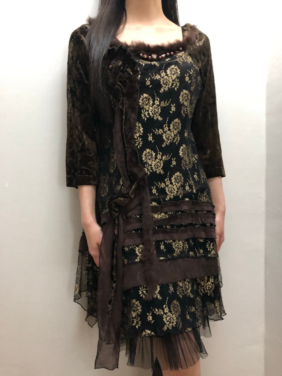 빈티지 브라운 오리엔탈 퍼 원피스 상품이미지6