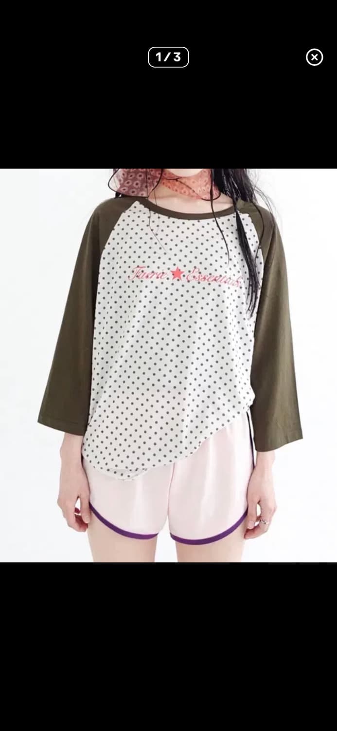 샵페어리 도트 래글런 슬리브 탑(카키) 상품이미지1