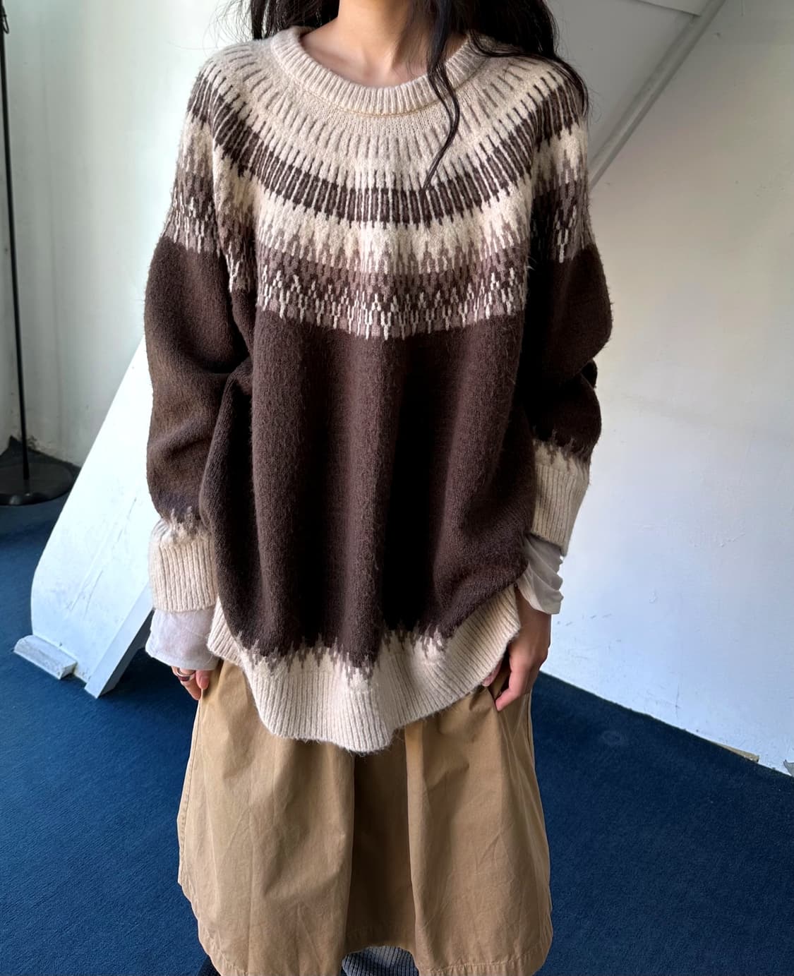 Brushed fabric Nordic pattern wide knit 상품이미지7