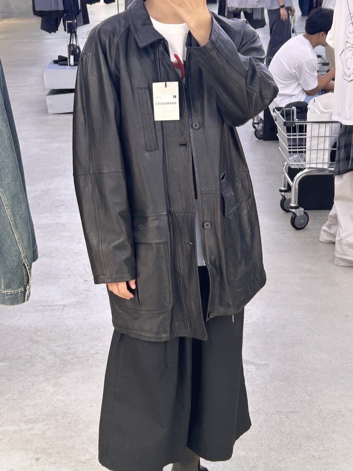 [3 새상품] 해칭룸 레더 코트 파카 램스킨 블랙 상품이미지1