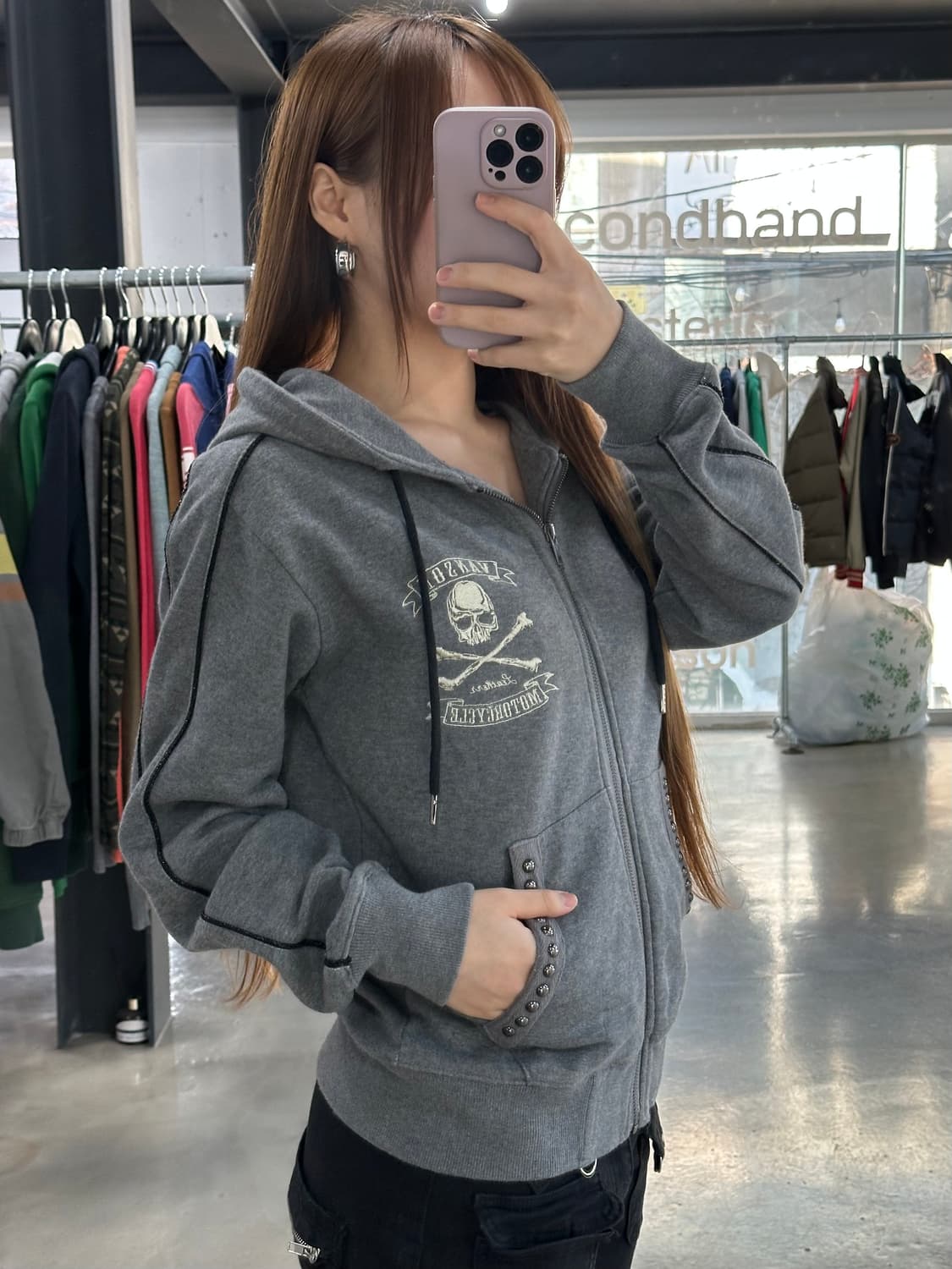 벤슨 스터드 라인펄블랙 스컬 후드티 상품이미지1