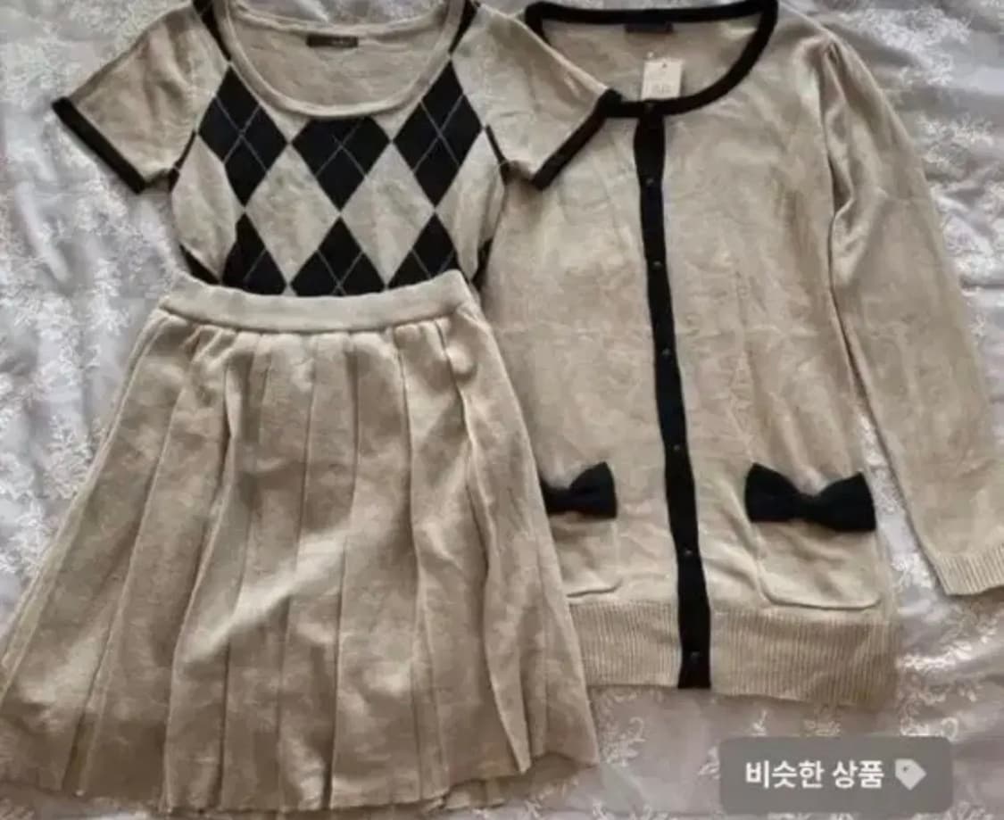 일본 빈티지 니트가디건스커트 세트 상품이미지1