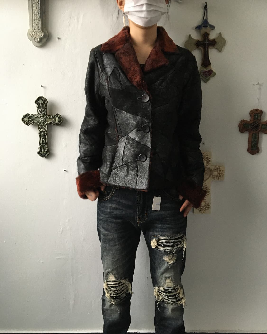 Fake fur layered patch work mustang 상품이미지1