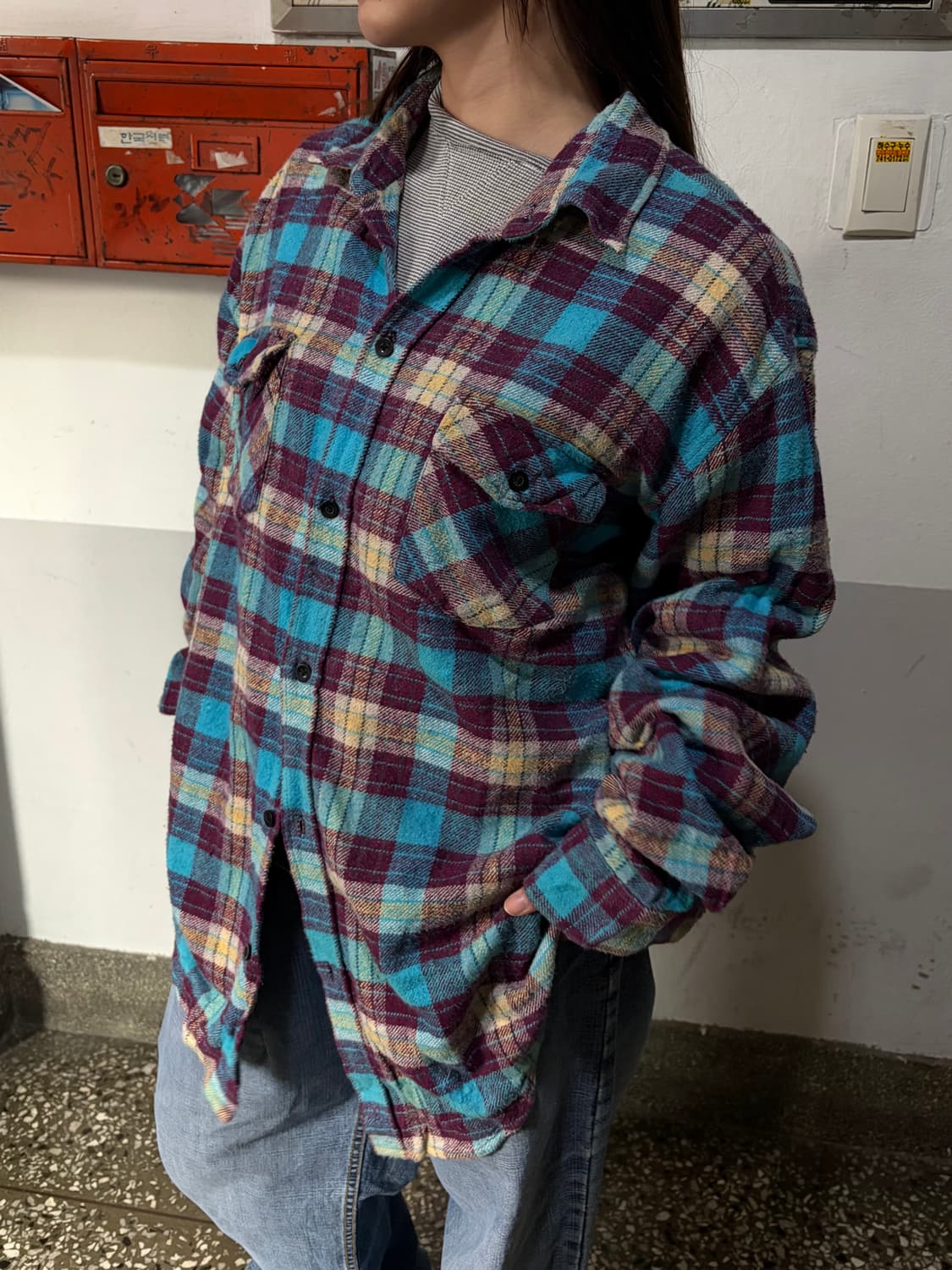 90s 빈티지 퍼플 플란넬 셔츠 상품이미지2