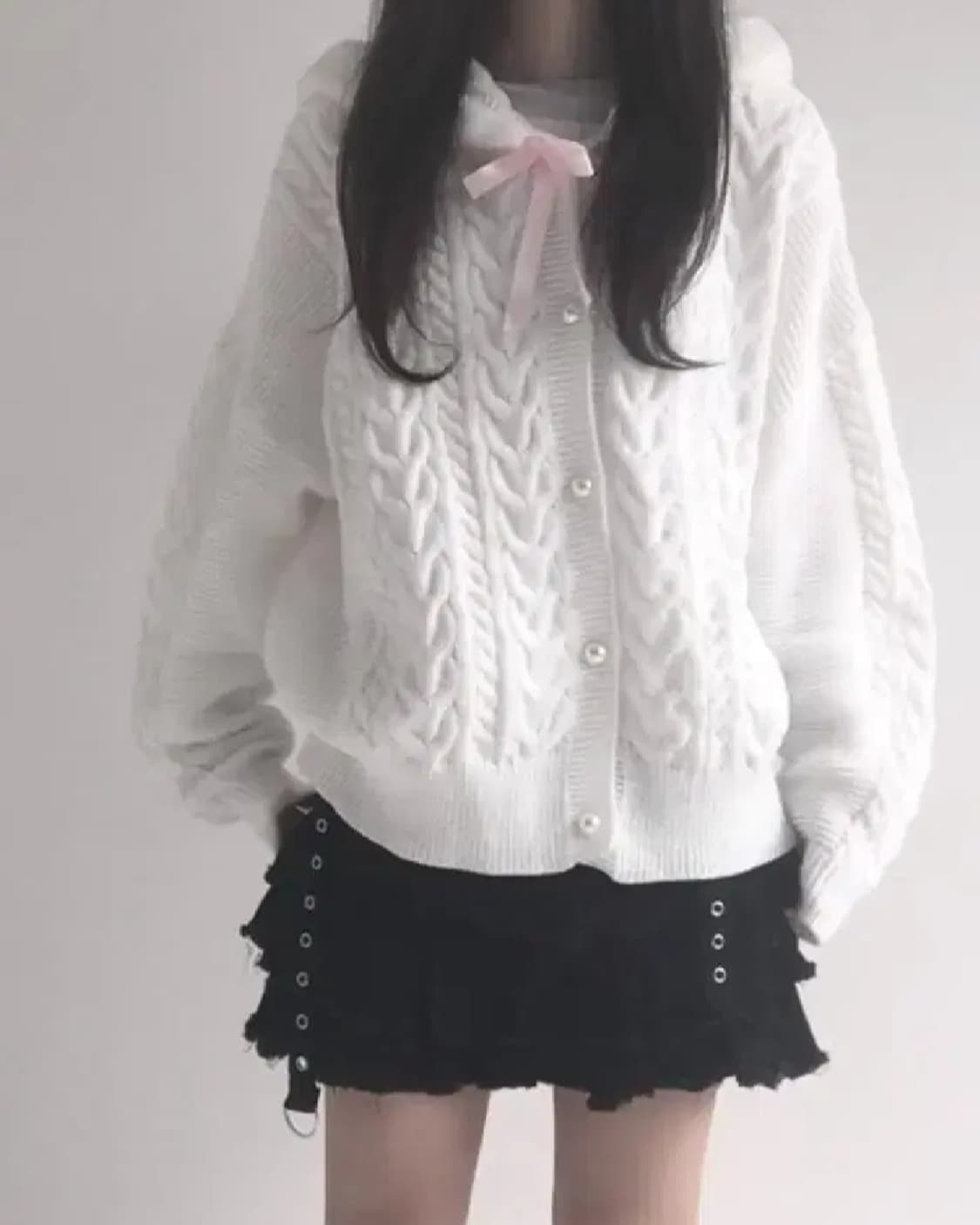 젯젯디zzd스노우버니리본가디건니트스웨터달천공주히메갸루로걀탑y2k빈티지핀터 상품이미지1