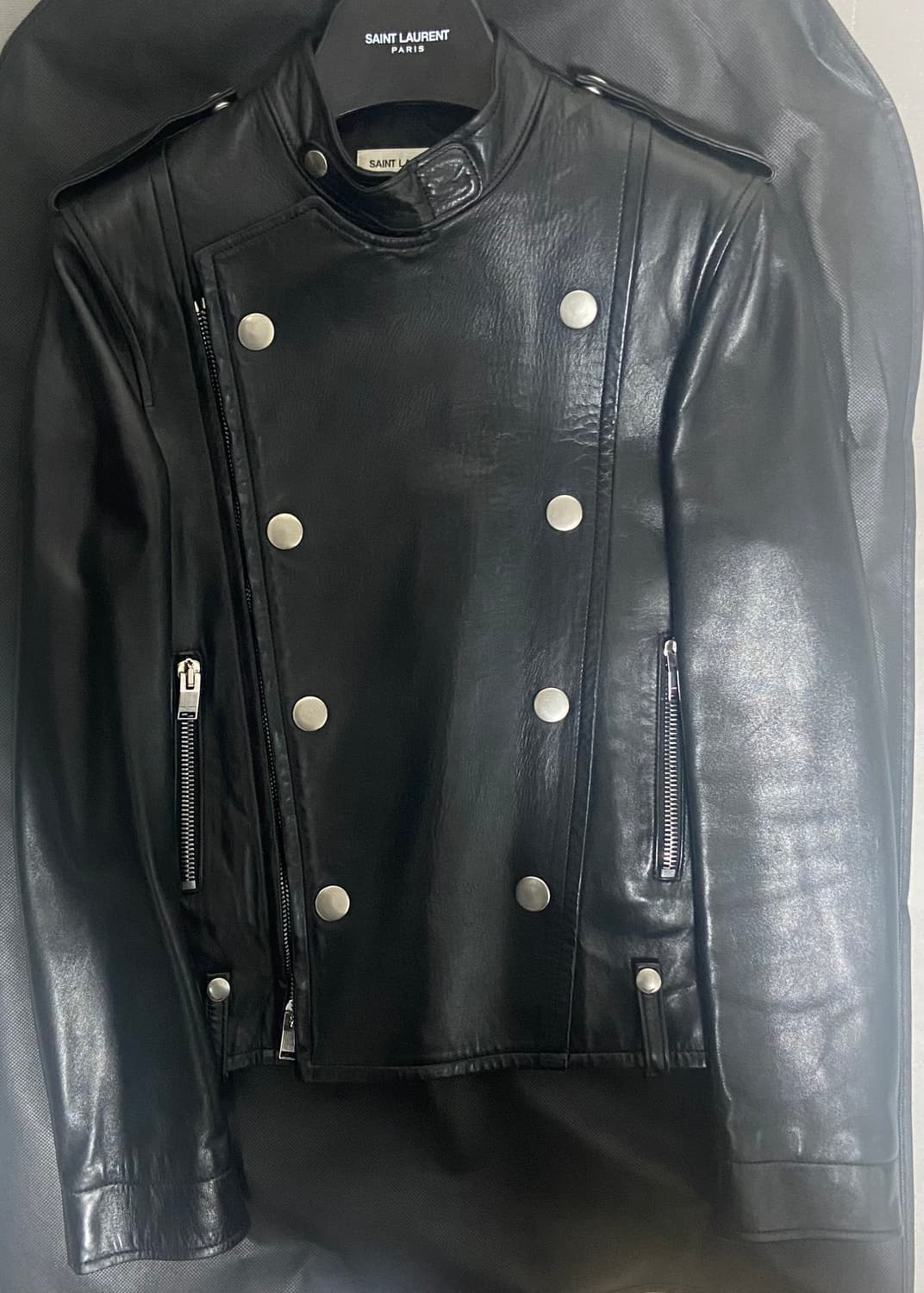 생로랑 에디시즌 더블 라이더 가죽자켓 46 레더자켓 상품이미지4