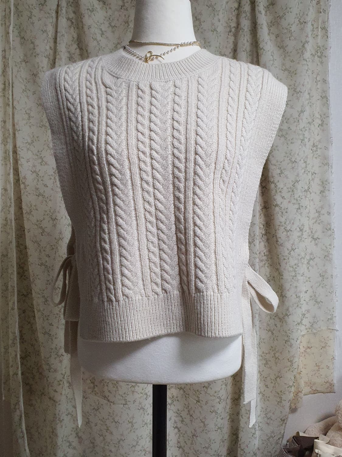 [일본빈티지] 아이보리 꽈배기 니트 조끼 모리걸 상품이미지1