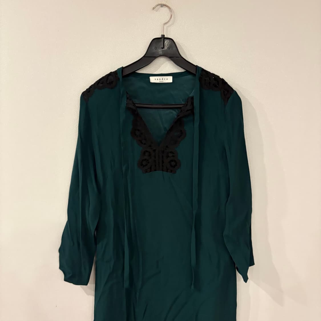 산드로 레이스 장식 원피스 다크 그린 상품이미지3