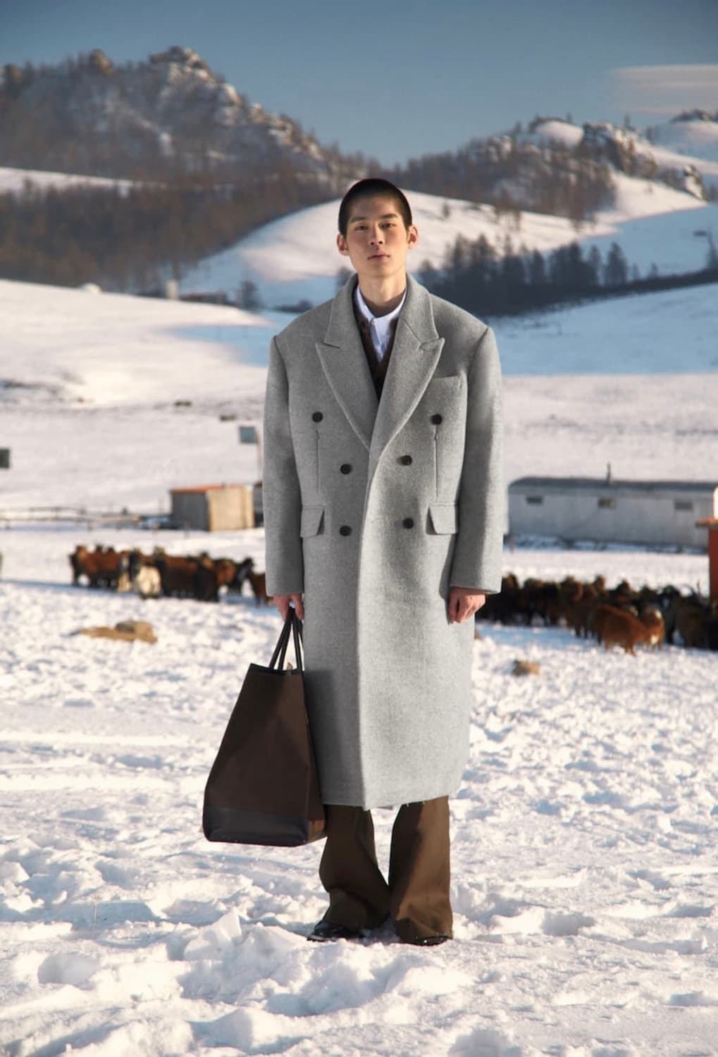 L Stu 스투 다트 포켓 더블 코트 그레이 급처 상품이미지1