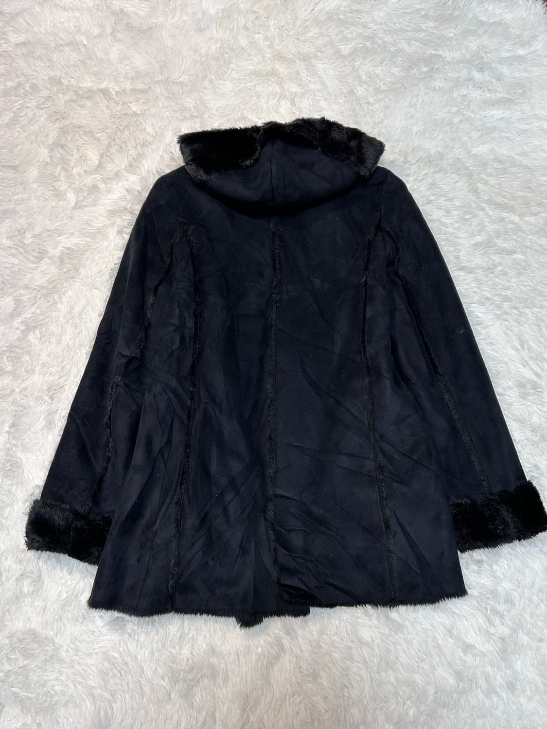 black fur lining detail suade hood coat 상품이미지4