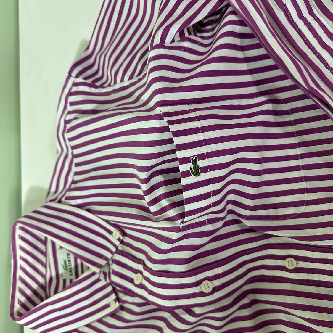 100 L 라코스테 원포켓 스몰로고 스트라이프 셔츠 남방 상품이미지3