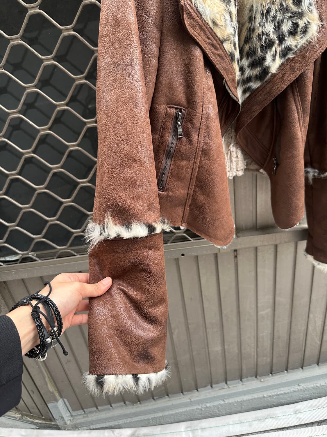  Leather high neck fur trimming jacket 상품이미지2