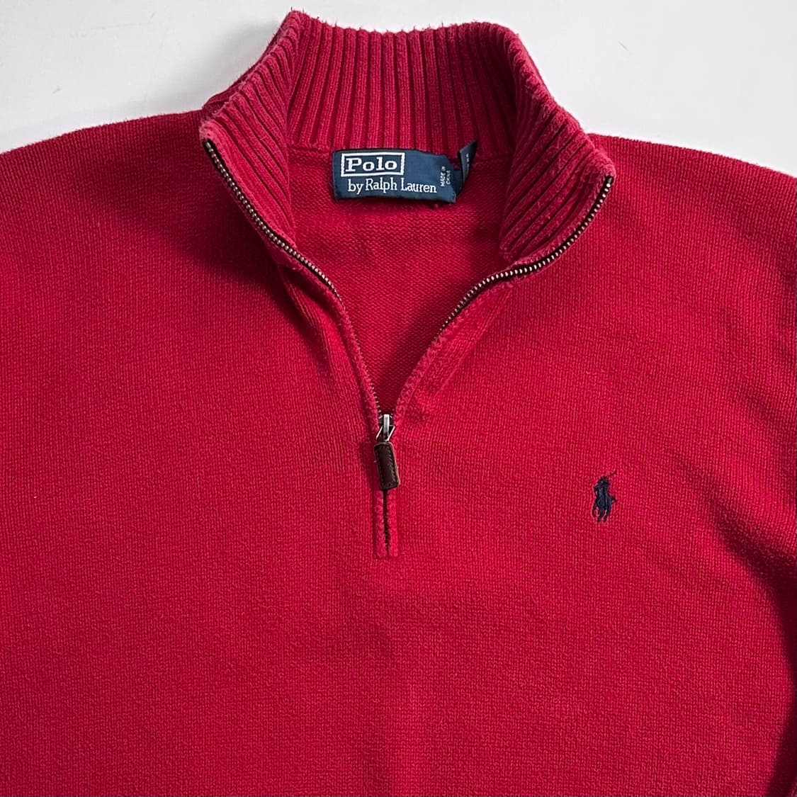 폴로 랄프로렌 레드 코튼 니트 반집업 상품이미지2