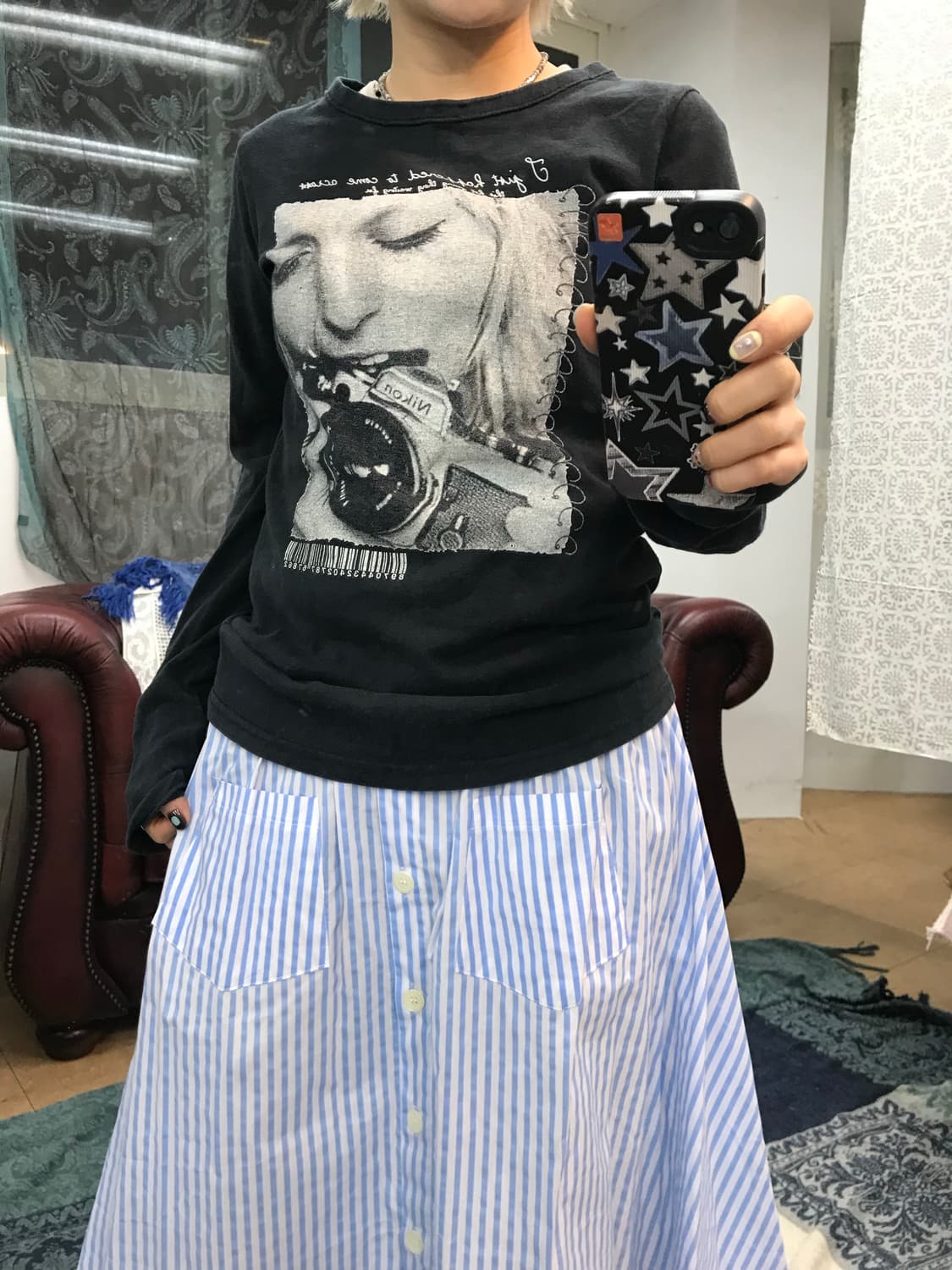 빈티지 여성 프린팅 블랙 롱슬리브  상품이미지1