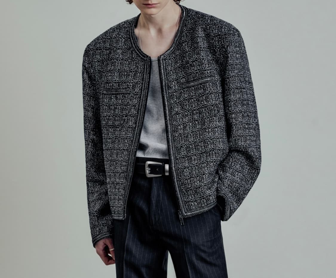 엘무드 메탈 트리밍 트위드 자켓 상품이미지1