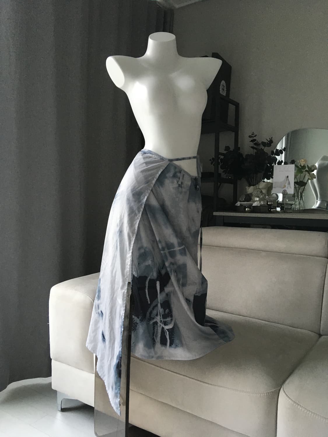 ༒ blue irregular printed wrap skirt 상품이미지1
