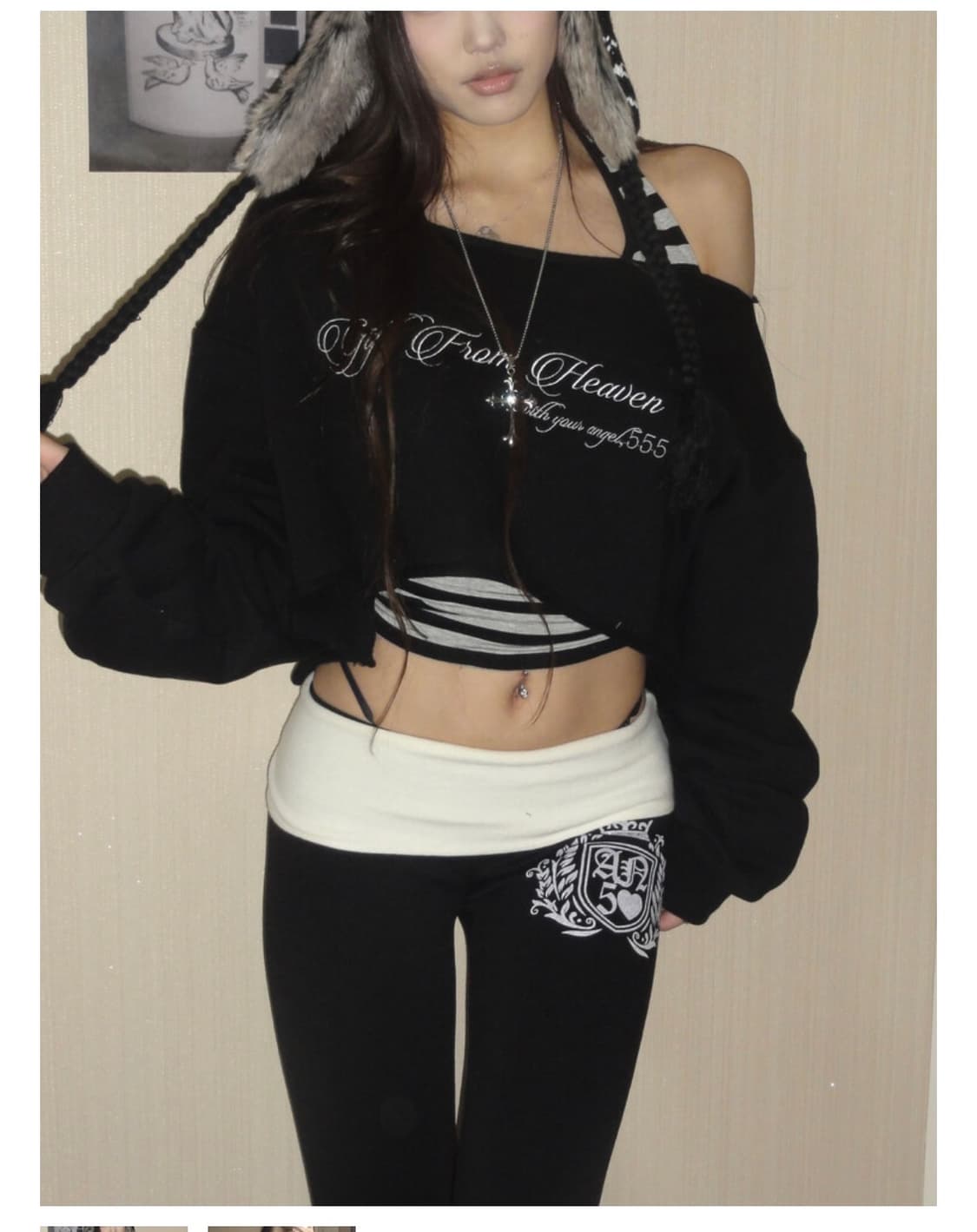 엔젤넘버555 헤븐 스웻 셔츠 블랙 기모 겨울 버전 엔넘파 베이비메탈클럽 상품이미지1