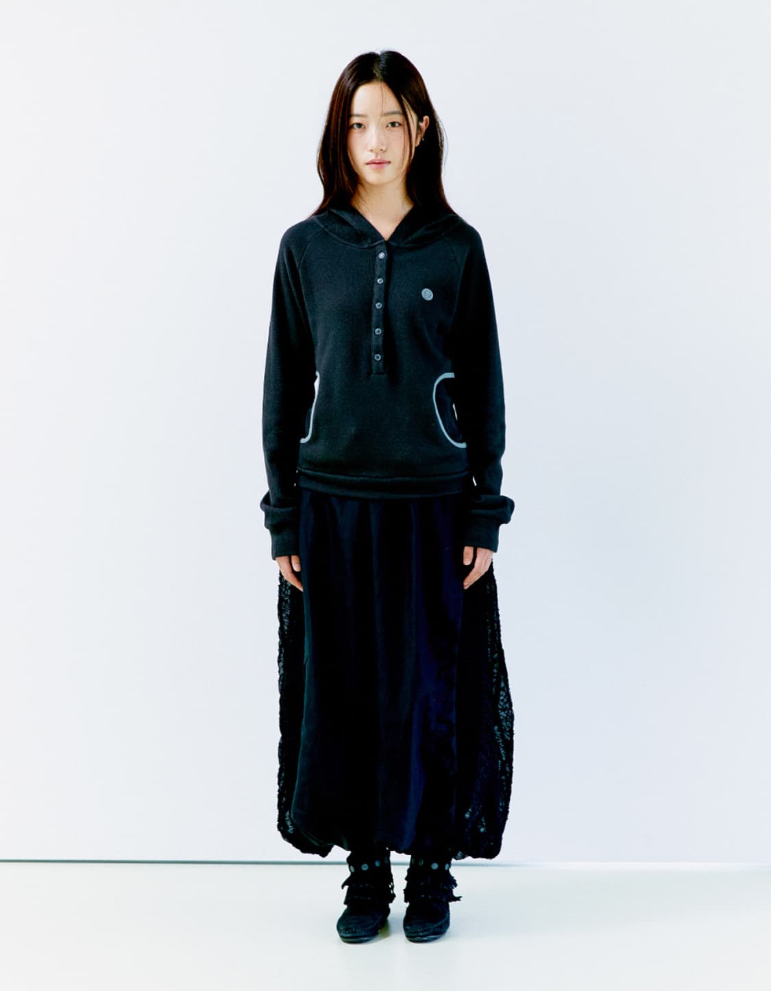 오피쉬 WAFFLE HENLEY HOODIE, CHARCOAL 상품이미지3