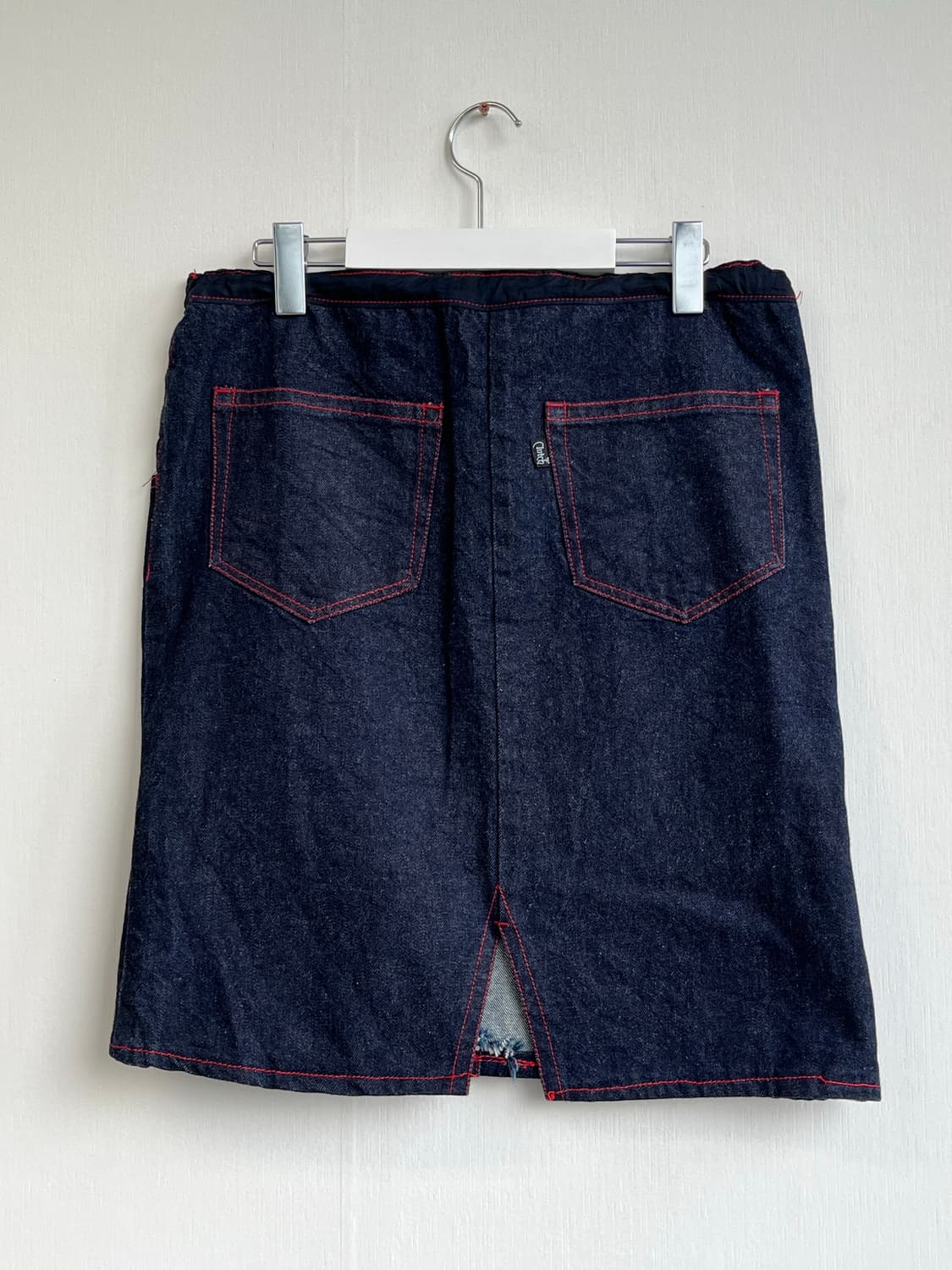 Vintage denim red stitch midi skirt 상품이미지3