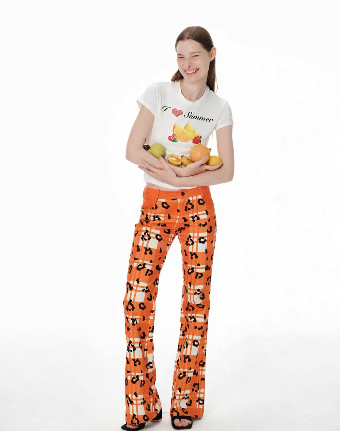 오렌지 체크 레오파드 패턴 팬츠  상품이미지2