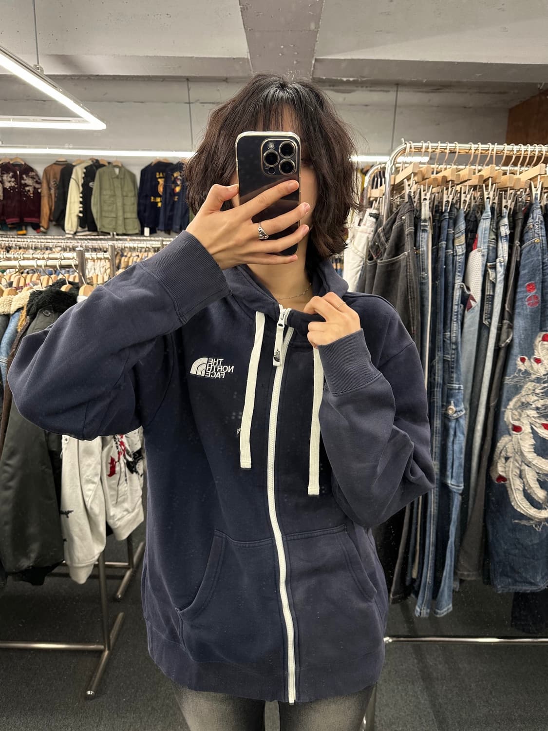 L)노스페이스 빈티지 후드 자수 포인트 네이비 후드집업 상품이미지2