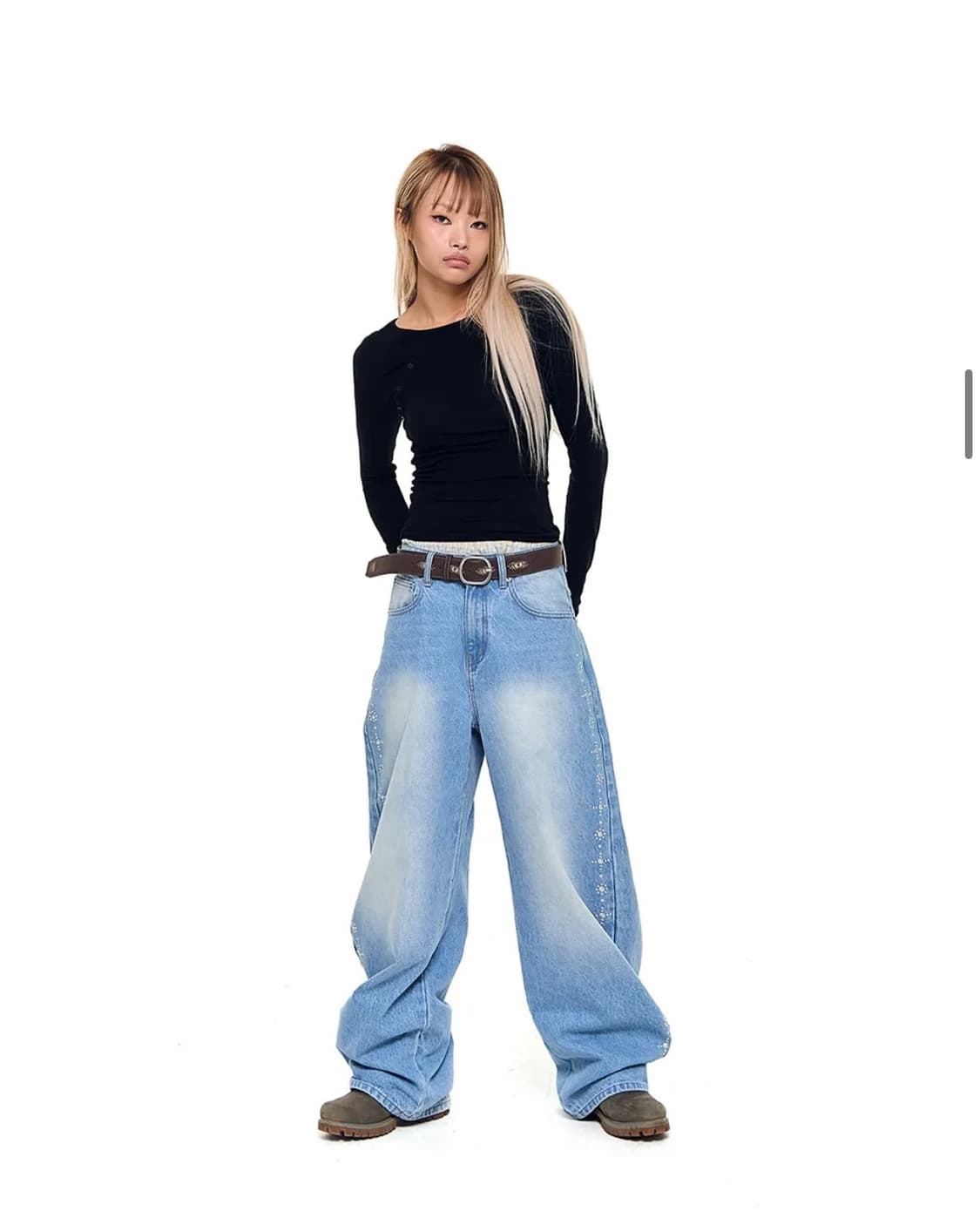 아캄 Side Rhinestone Denim Pants (Blue) 상품이미지4